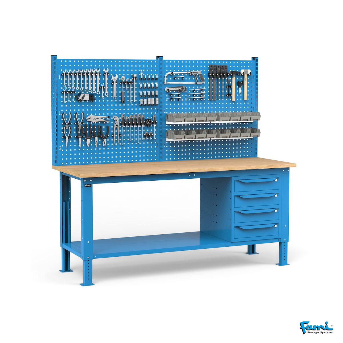 Banco da lavoro piano in legno H regolabile (Blu) / cm. L.200xP.75xH.167,5/205 – FAMI WORK2037