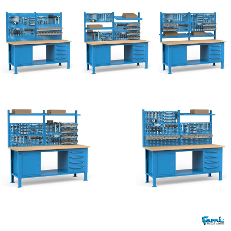 Banco da lavoro piano in legno H regolabile (Blu) / cm. L.200xP.75xH.167,5/205 – FAMI WORK2038