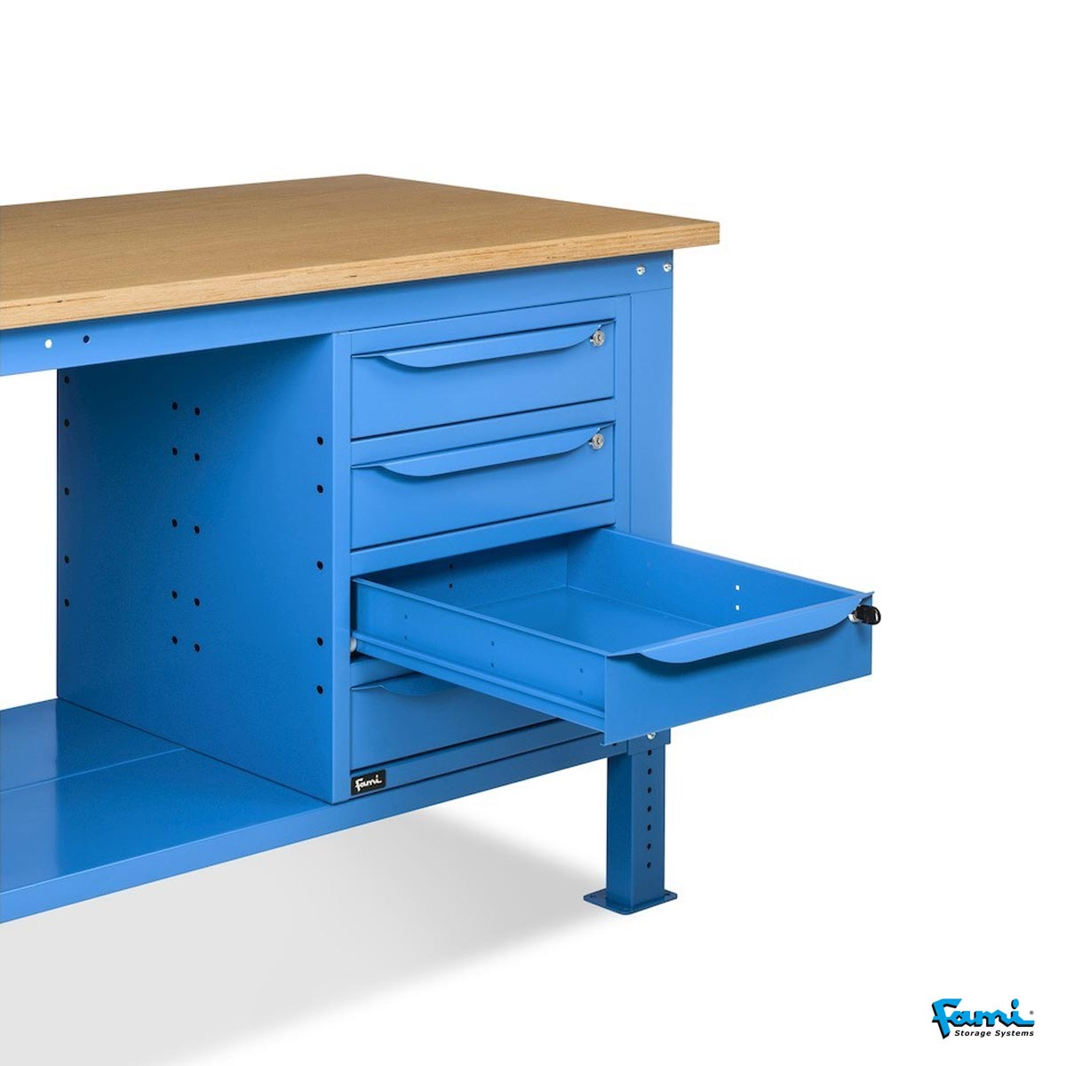 Banco da lavoro piano in legno H regolabile (Blu) / cm. L.200xP.75xH.167,5/205 – FAMI WORK2038