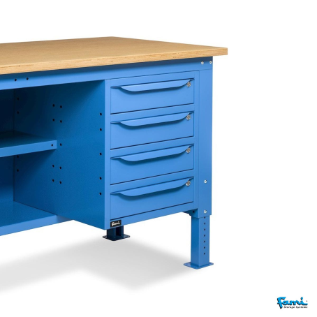 Banco da lavoro piano in legno H regolabile (Blu) / cm. L.200xP.75xH.167,5/205 – FAMI WORK2039