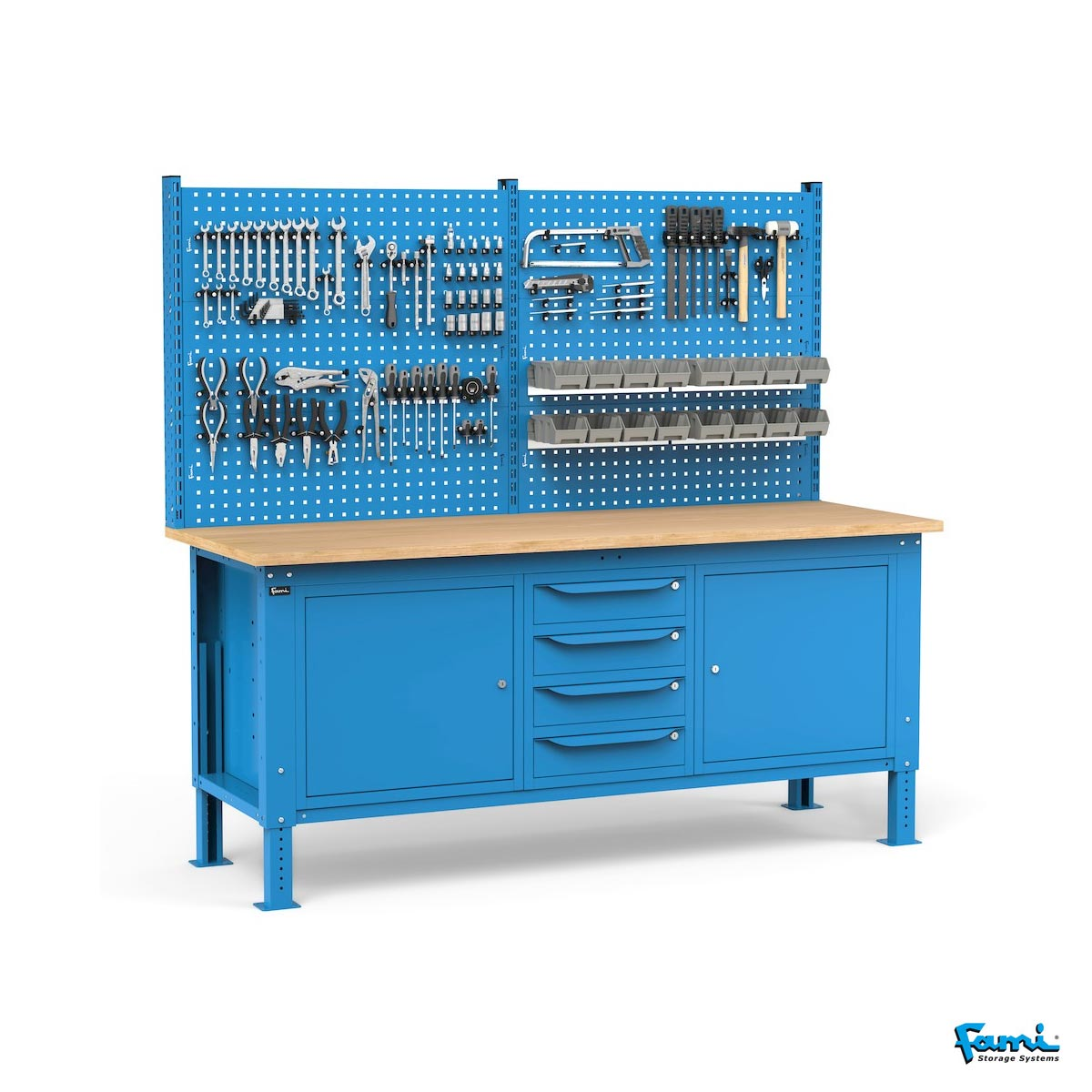 Banco da lavoro piano in legno H regolabile (Blu) / cm. L.200xP.75xH.167,5/205 – FAMI WORK2041