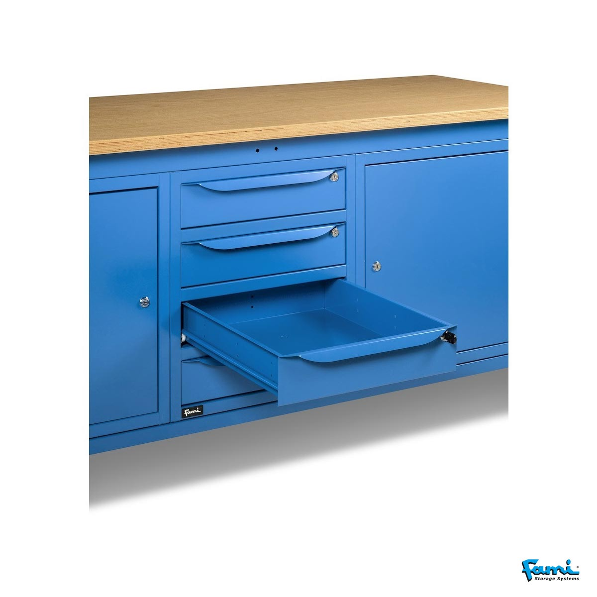 Banco da lavoro piano in legno H regolabile (Blu) / cm. L.200xP.75xH.167,5/205 – FAMI WORK2041