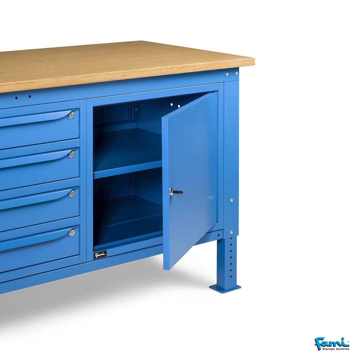Banco da lavoro piano in legno H regolabile (Blu) / cm. L.200xP.75xH.167,5/205 – FAMI WORK2041