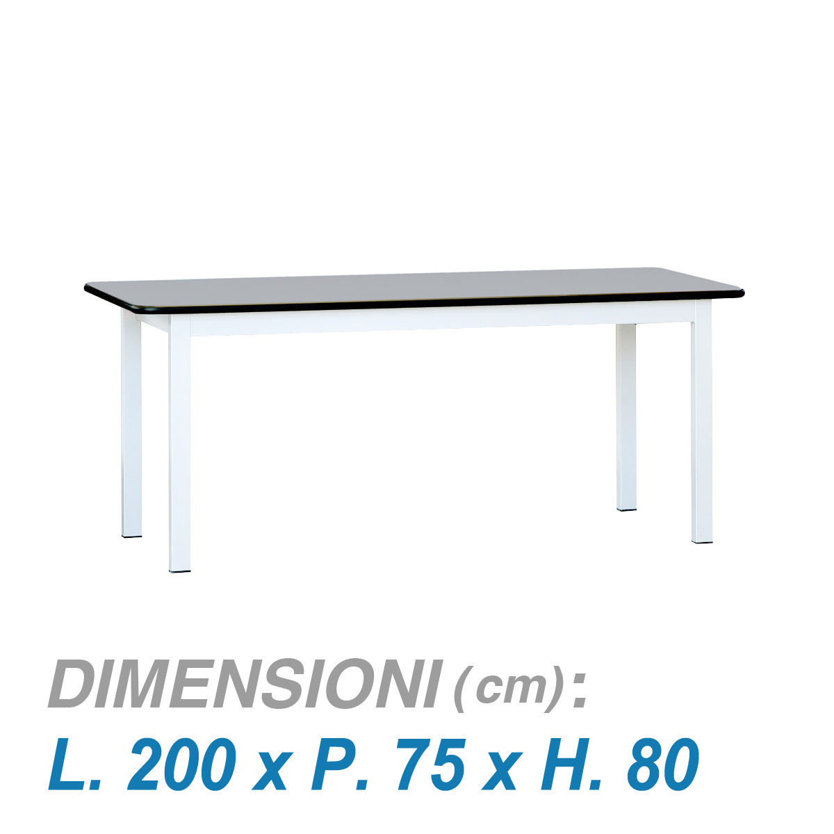 Tavolo mensa laminato 8 posti / L.200xP.75xH.80 cm Grigio/Bianco 