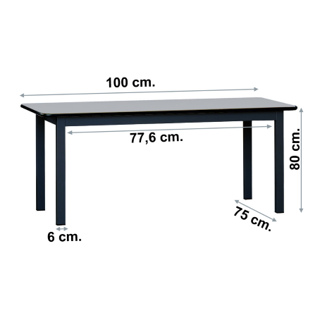 Tavolo mensa laminato 4 posti / L.100xP.75xH.80 cm Grigio/Nero