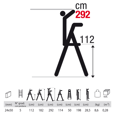 Scala a libro Professionale in alluminio 5 gradini