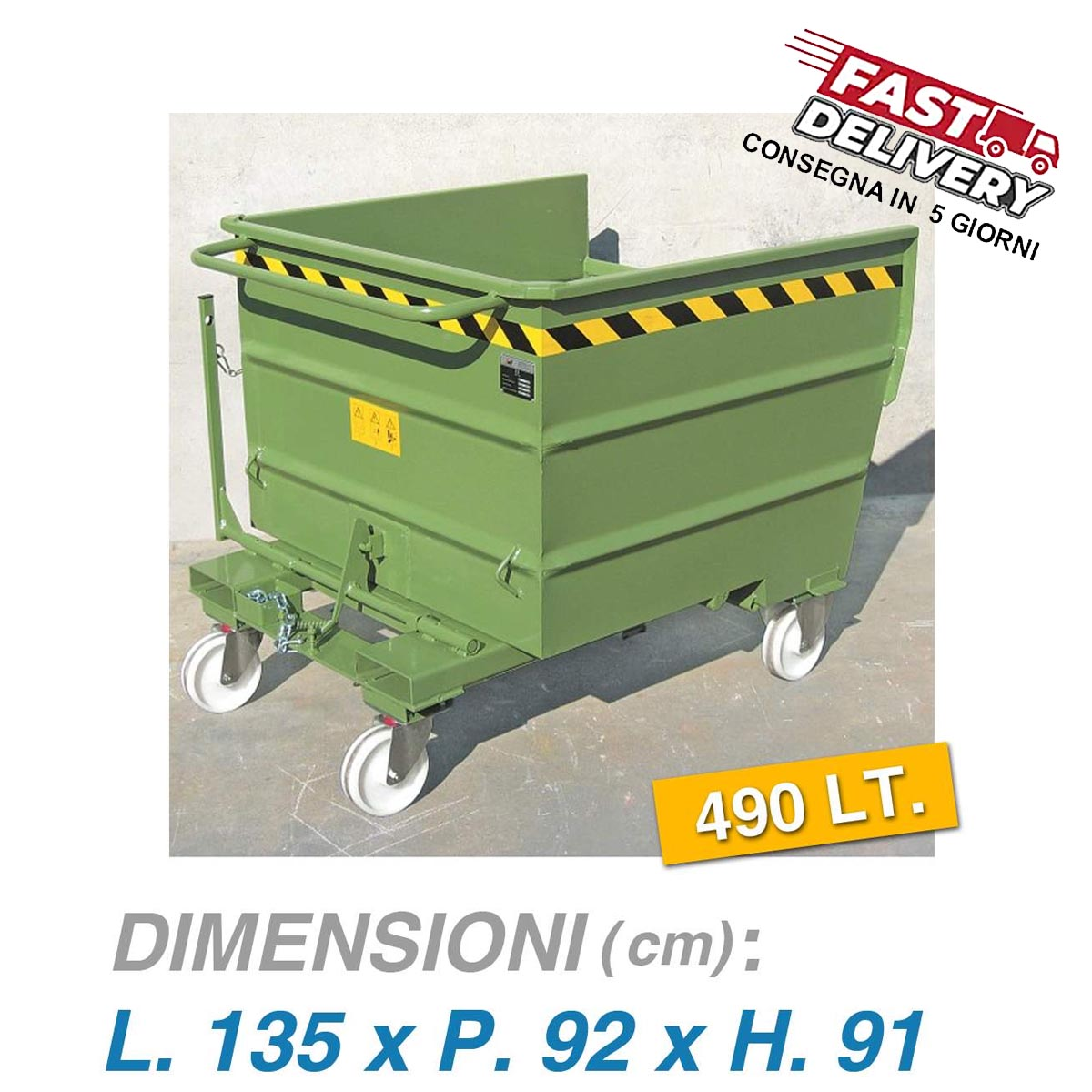 Benna ribaltabile inforcabile 490Lt. (1000Kg) Pronta Consegna 