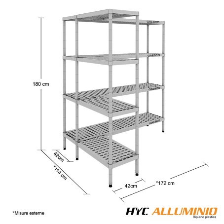 Scaffale per celle frigo a L - cm.179x119 H.180