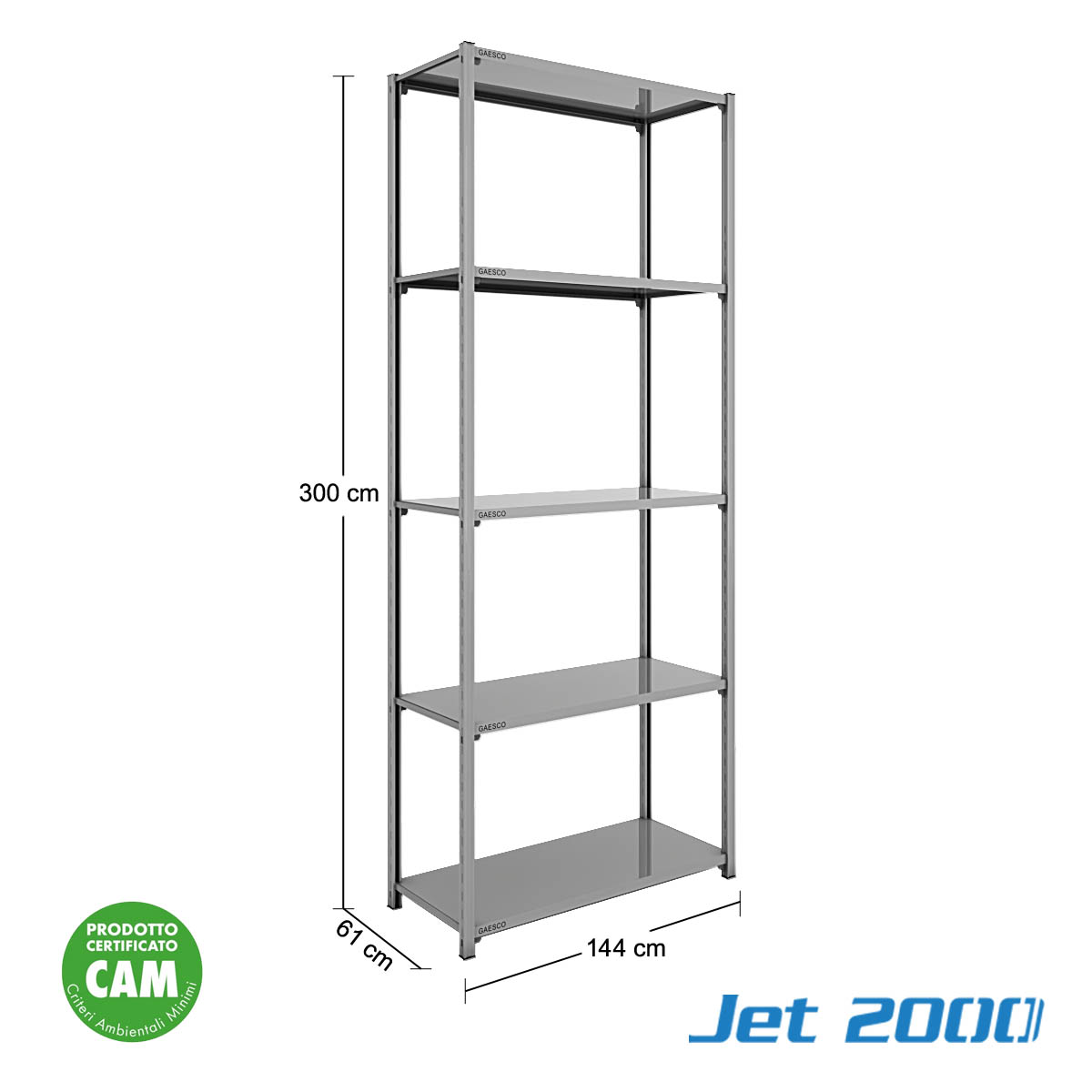 Scaffale a gancio 5 Ripiani JET2000 - cm. L.140xP.60xH.300