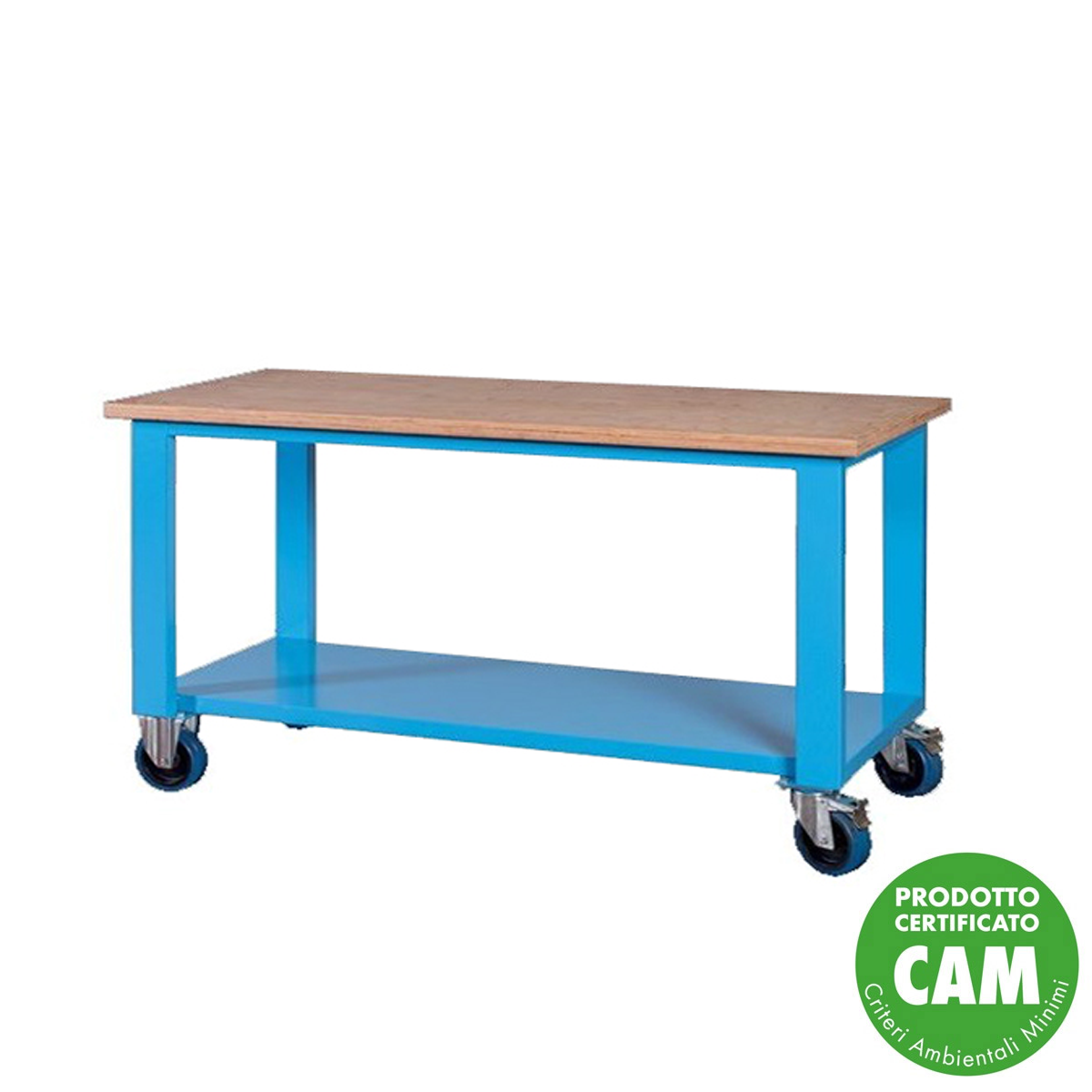 Banco lavoro su ruote piano in legno / cm. L.200xP.70xH.90,5 BANK