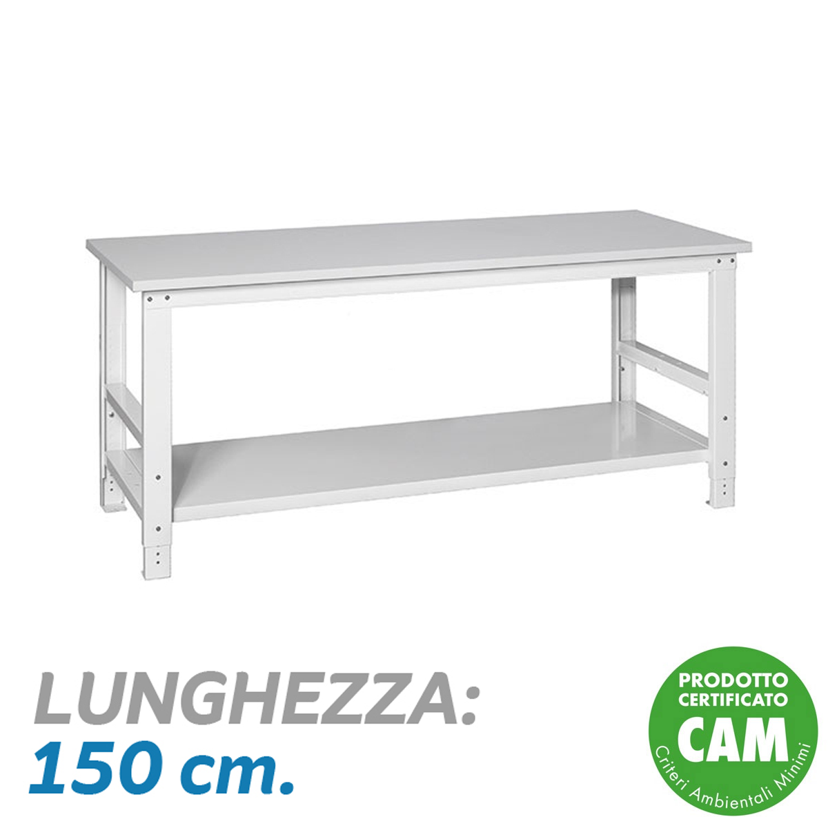 Tavolo da imballaggio con piano inferiore cm.150x80x78,3/115,3