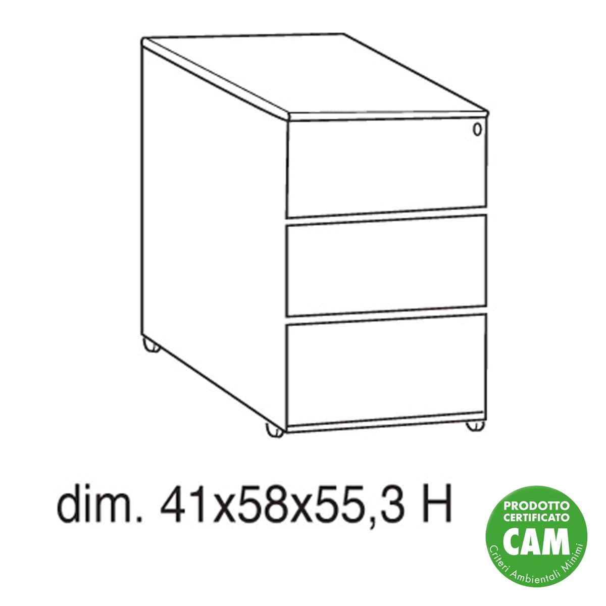 Cassettiera per ufficio ZELDA / cm. L.40xP.60xH.55 ALLUMINIO B.