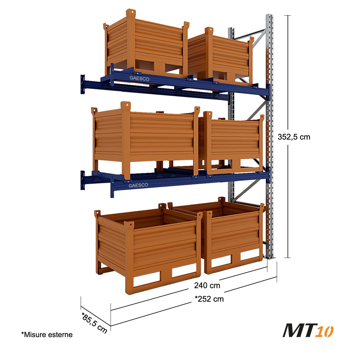 Scaffale portacontenitori industriali MT10 / cm. L.240xP.80xH.350( AGG)