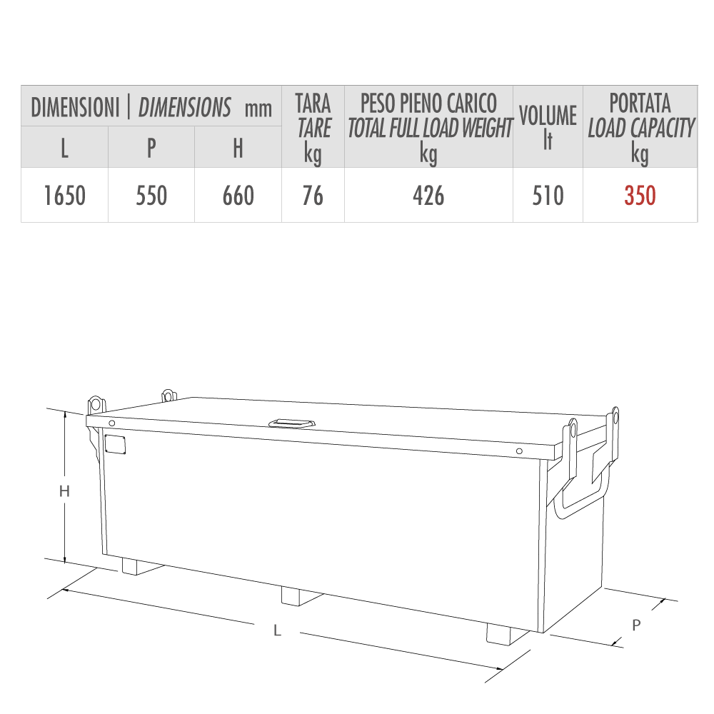 Cassone per furgone VERNICIATO - cm. 165X55x66 | BUTTI 