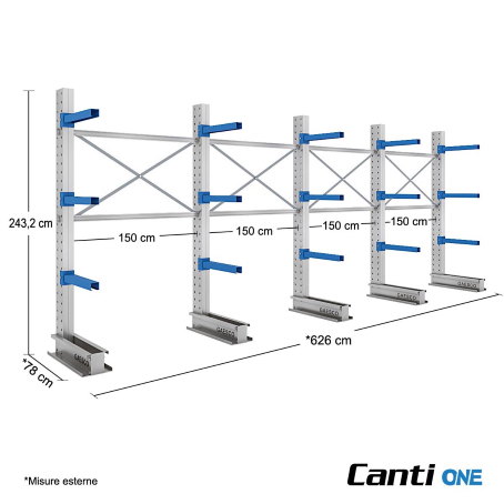 Cantilever da 5 colonne Monofronte con 15 bracci cm 60 / cm. L.620 x P. 60 x H.250