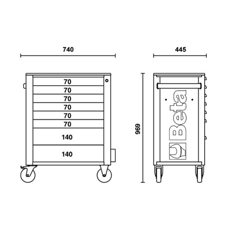 Carrello Beta completo 411 utensili (RSC24A/8) - Arancio
