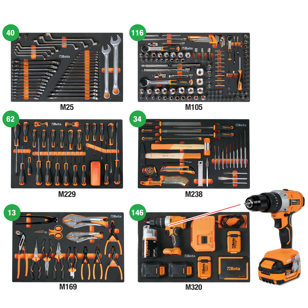 Carrello Beta completo 411 utensili (RSC24A/8) - Arancio
