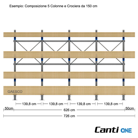 Cantilever da 5 colonne Monofronte con 15 bracci cm 60 / cm. L.620 x P. 60 x H.250
