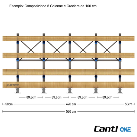 Cantilever da 5 colonne Monofronte con 15 bracci cm 60 / cm. L.420 x P. 60 x H.200