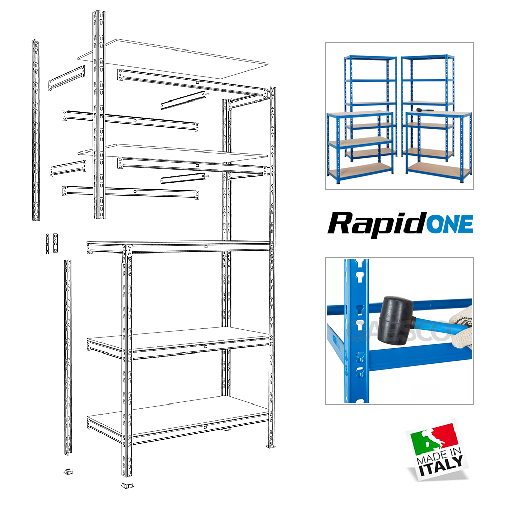 Scaffale in metallo 5 ripiani BLU L.120xP.50xH200 cm  (KIT 3 pezzi Offerta)