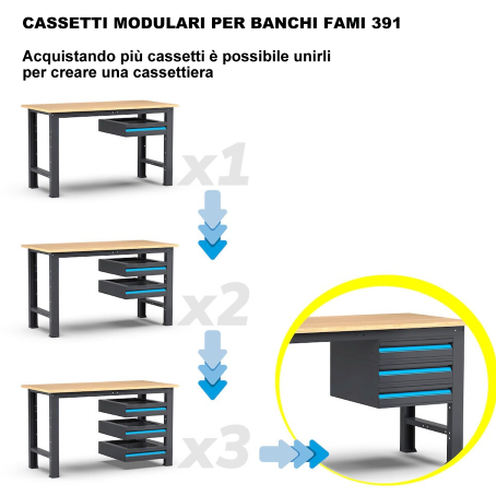 Cassetto a estrazione totale per banchi da Lavoro FAMI391 - Altezza 10cm