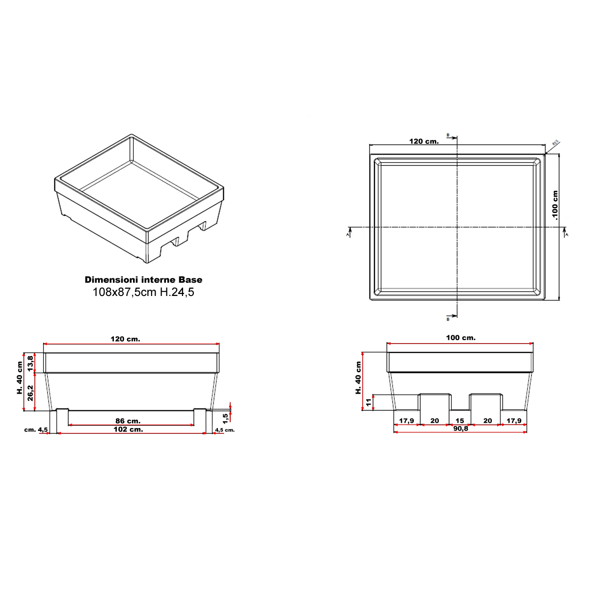 Scaffalatura con 6 vasche contenimento (PE) da 200 Lt. / cm. L.220xP.120xH.250–AGG