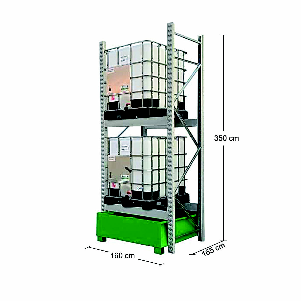 Scaffalatura per 2 cisternette IBC da 1000 lt / cm. L.160xP.165xH.350
