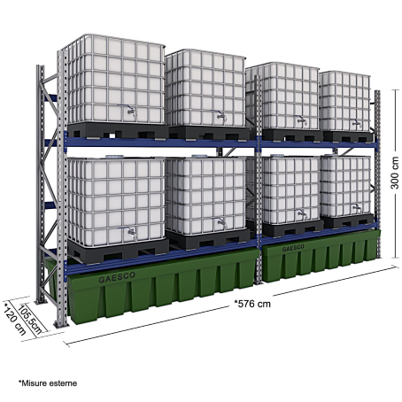 Scaffalatura per 8 Cisternette con vasca – GAESCO – cm. L.570×P.100×H.300