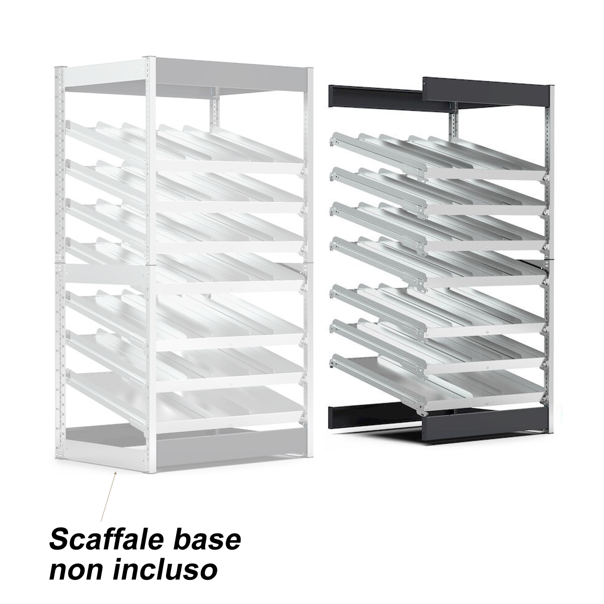 Scaffale FIFO Kanban 7 piani inclinati e separatori FAMI  - cm. L.103xP.52xH.202 Agg.