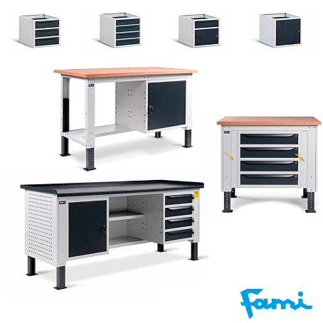 Cassettiera per banco da lavoro con 1 cassetto + 1 anta / cm. L.50xP.60,7xH.57 – FAMI