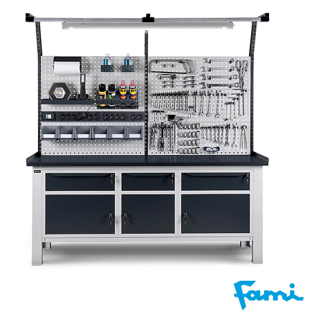 Cassettiera per banco da lavoro con 1 cassetto + 1 anta / cm. L.50xP.60,7xH.57 – FAMI