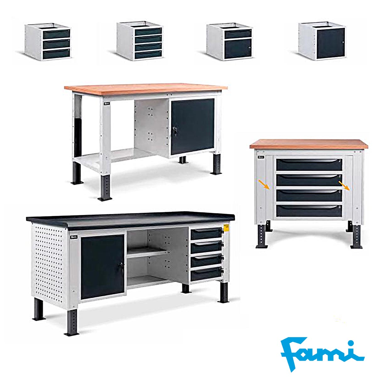 Cassettiera per banco da lavoro con 3 cassetti / cm. L.50xP.60,7xH.57 – FAMI