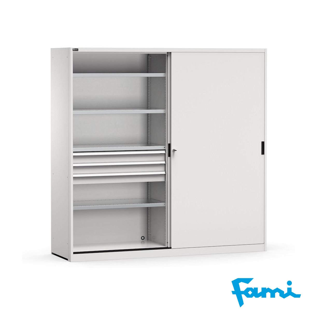 Armadio metallo ante scorrevoli / 6 cassetti / cm.200x60x200h FAMI