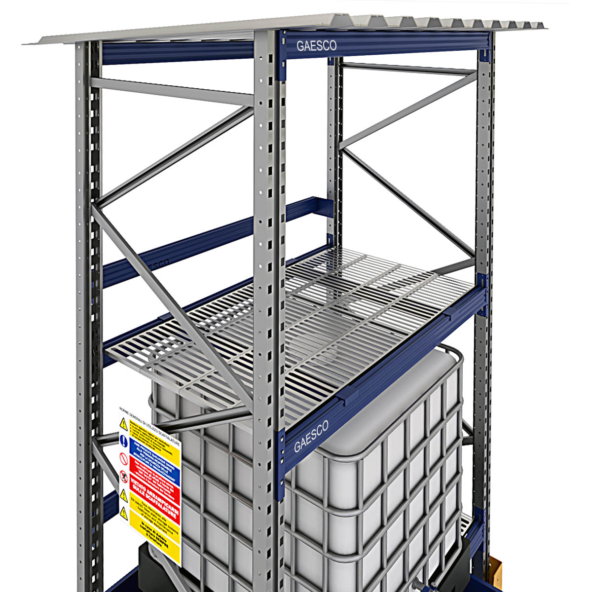 Scaffalatura per 2 Cisternette con tettoia per esterno – GAESCO – cm. L.170×P.120×H.360