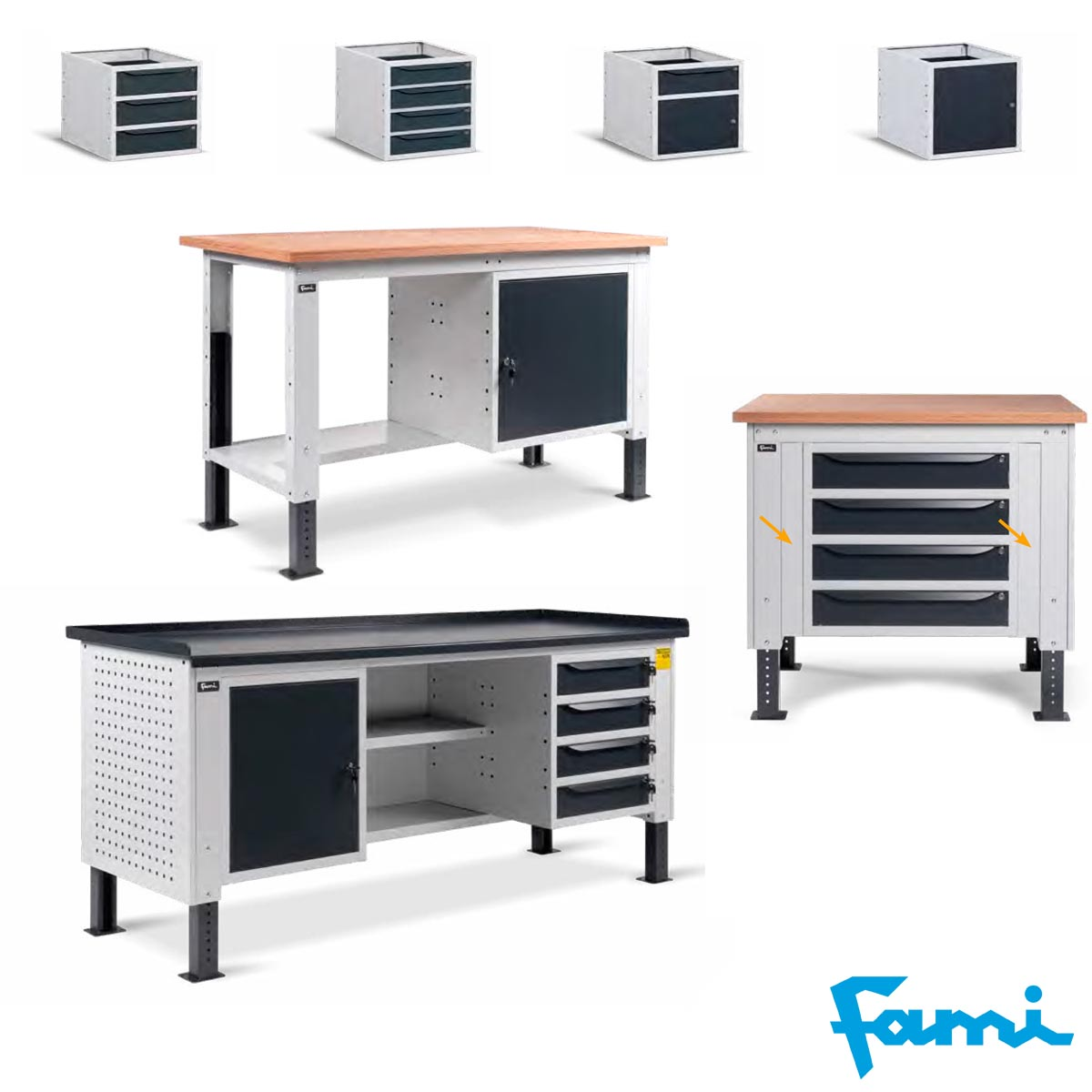 Banco da officina piano in legno+ruote (Alt.regolabile)/ cm. L.100xP.75xH.74/111 – IDEAONE05103
