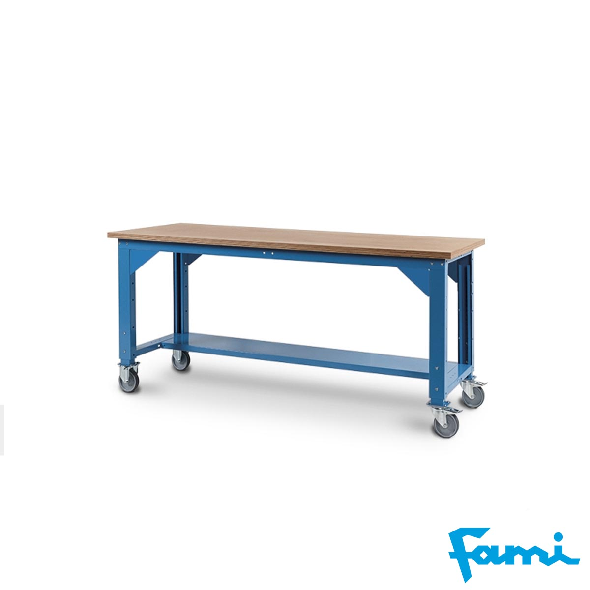 Banco da officina piano in legno+ruote (Alt.regolabile)/ cm. L.200xP.75xH.74/111 – IDEAONE05106