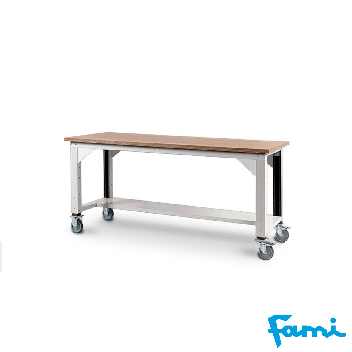Banco da officina piano in legno+ruote (Alt.regolabile)/ cm. L.200xP.75xH.74/111 – IDEAONE05107