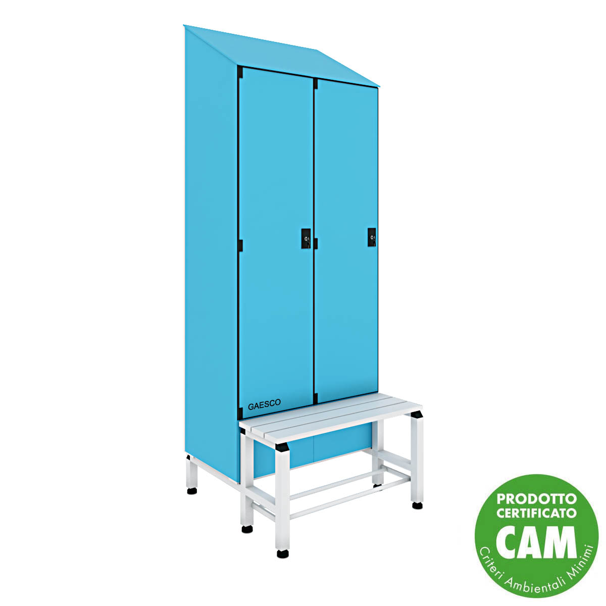 Armadietto Spogliatoio laminato HPL su panca S/P 2 Posti | cm.L.80xP.50xH.225