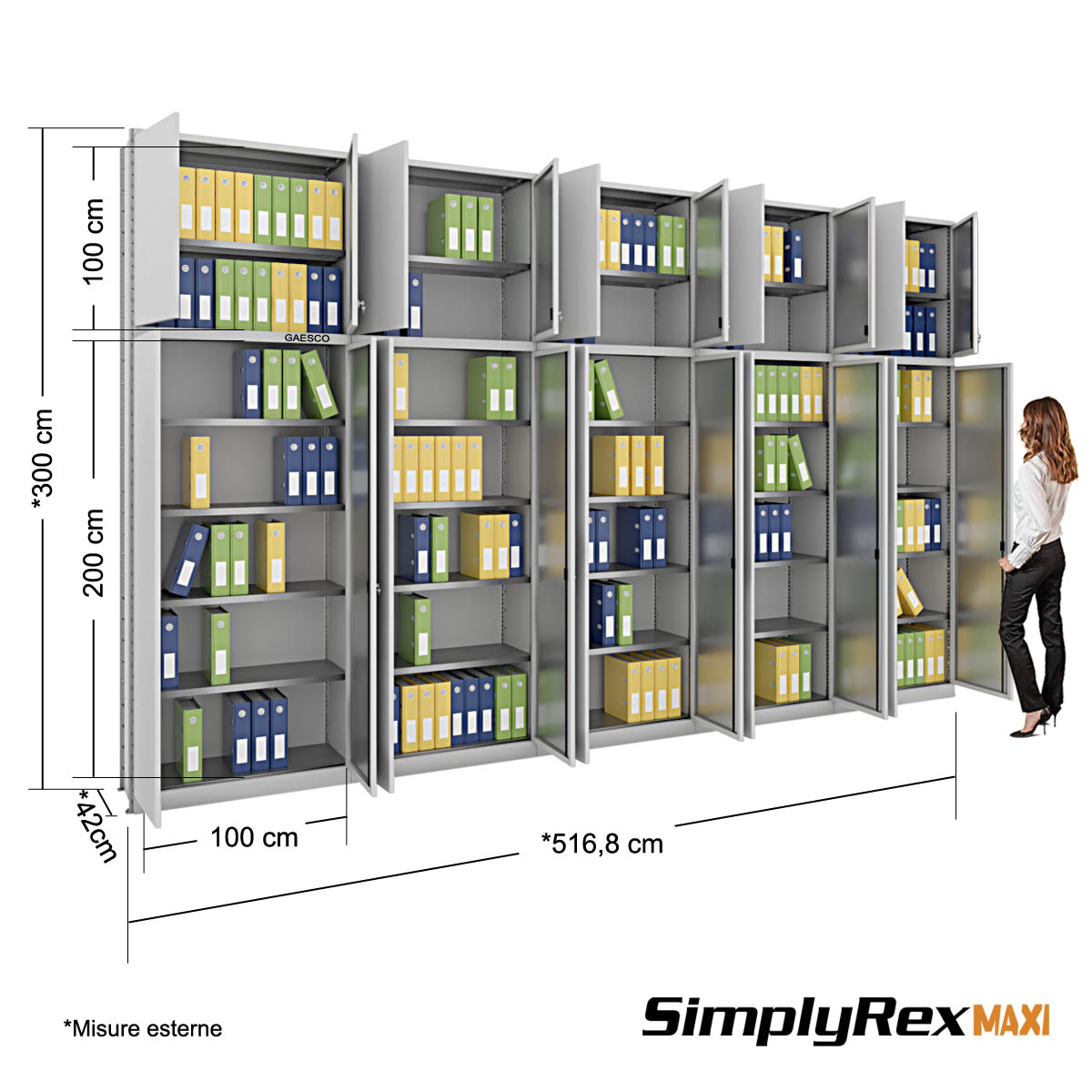Scaffalatura ufficio per 385 Faldoni (8 Rip.) - cm. L.500xP.40xH.300