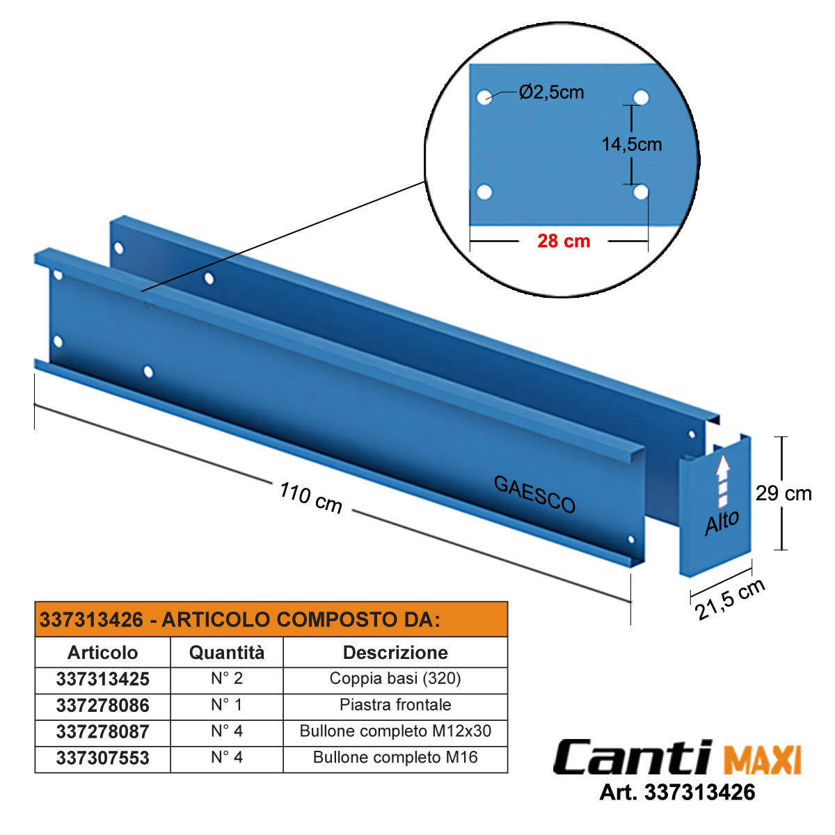 Colonna Cantilever MAXI320 - Monofronte / cm. H.300xP.80 (4500 kg.)
