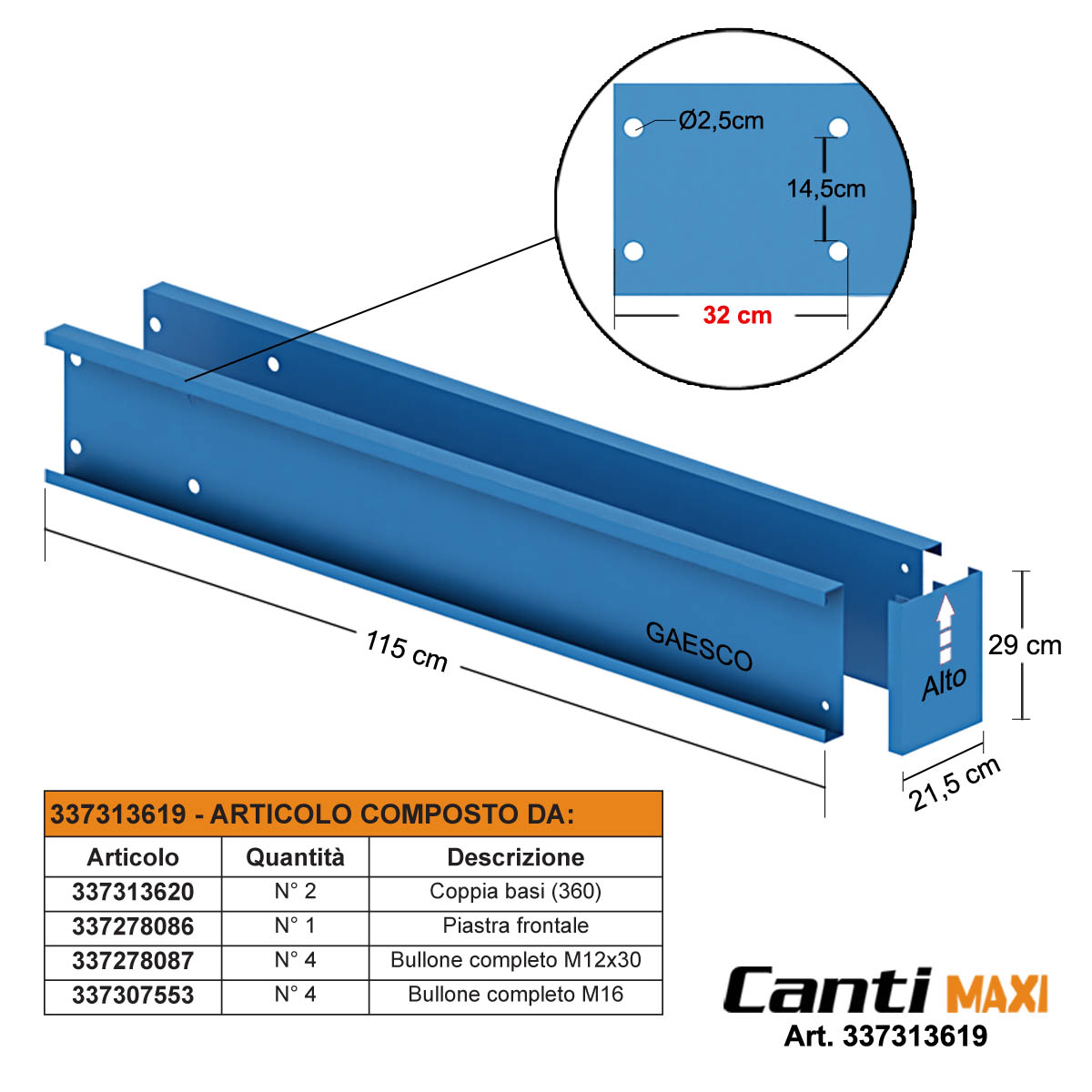 Colonna Cantilever MAXI360 - Monofronte / cm. H.450xP.80 (5950 kg.)