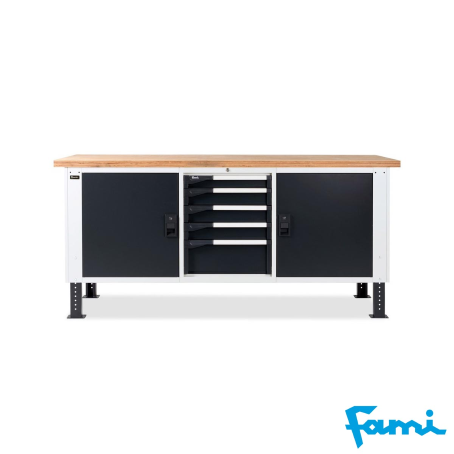 Banco da lavoro piano in legno H regolabile (GRIGIO) / cm. L.200xP.75xH.74/111,5 – FAMI MASTERBR 2003