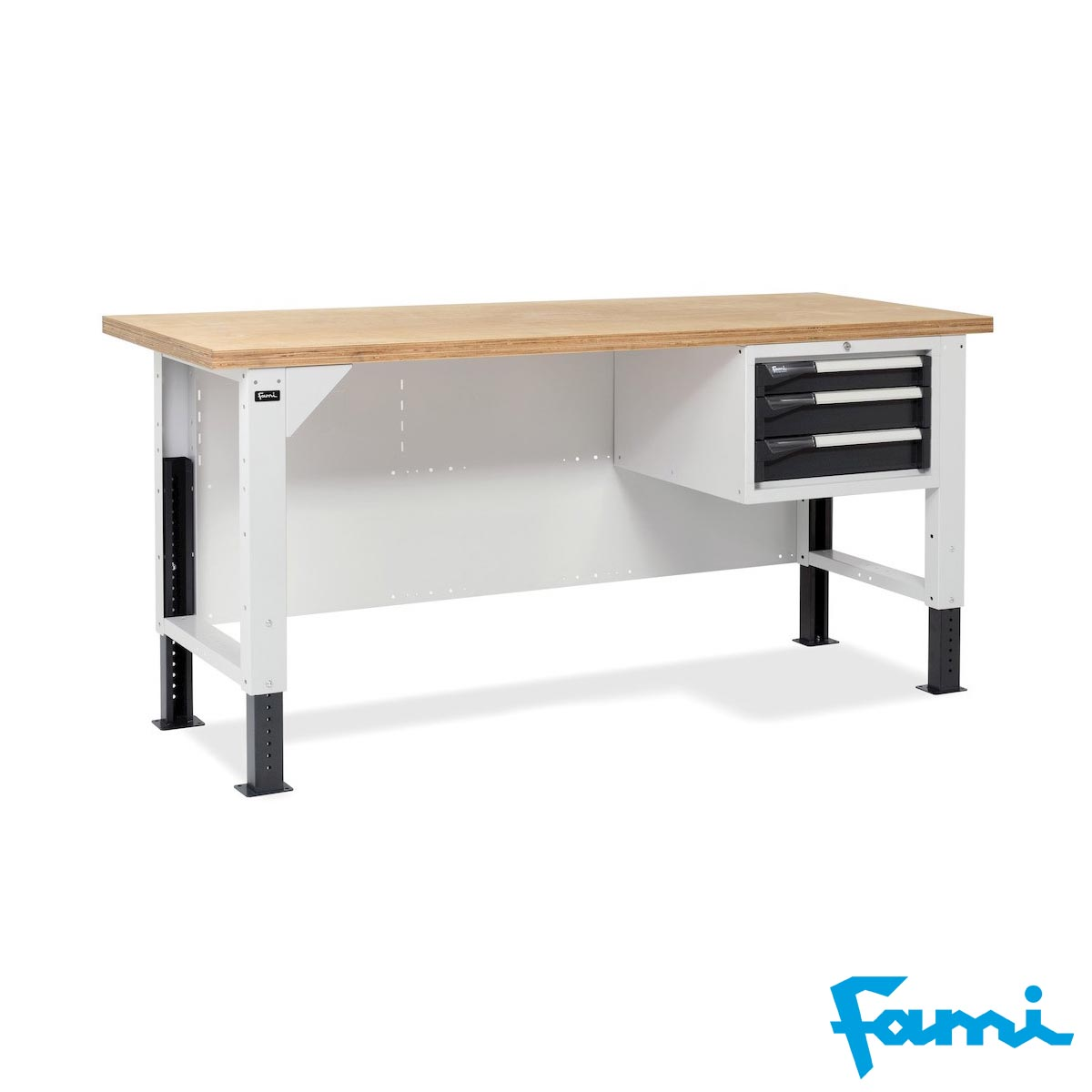 Banco da lavoro piano in legno H regolabile (GRIGIO) / cm. L.200xP.75xH.74/111,5 – FAMI MASTERBR 2005