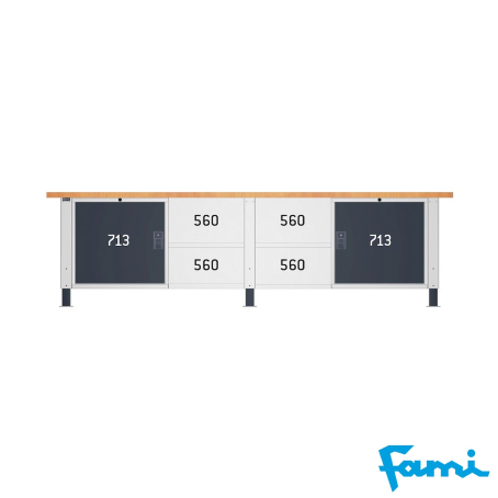 Banco da lavoro piano in legno H regolabile (GRIGIO) / cm. L.300xP.75xH.74/111,5 – FAMI MBR04S0V0V001PD