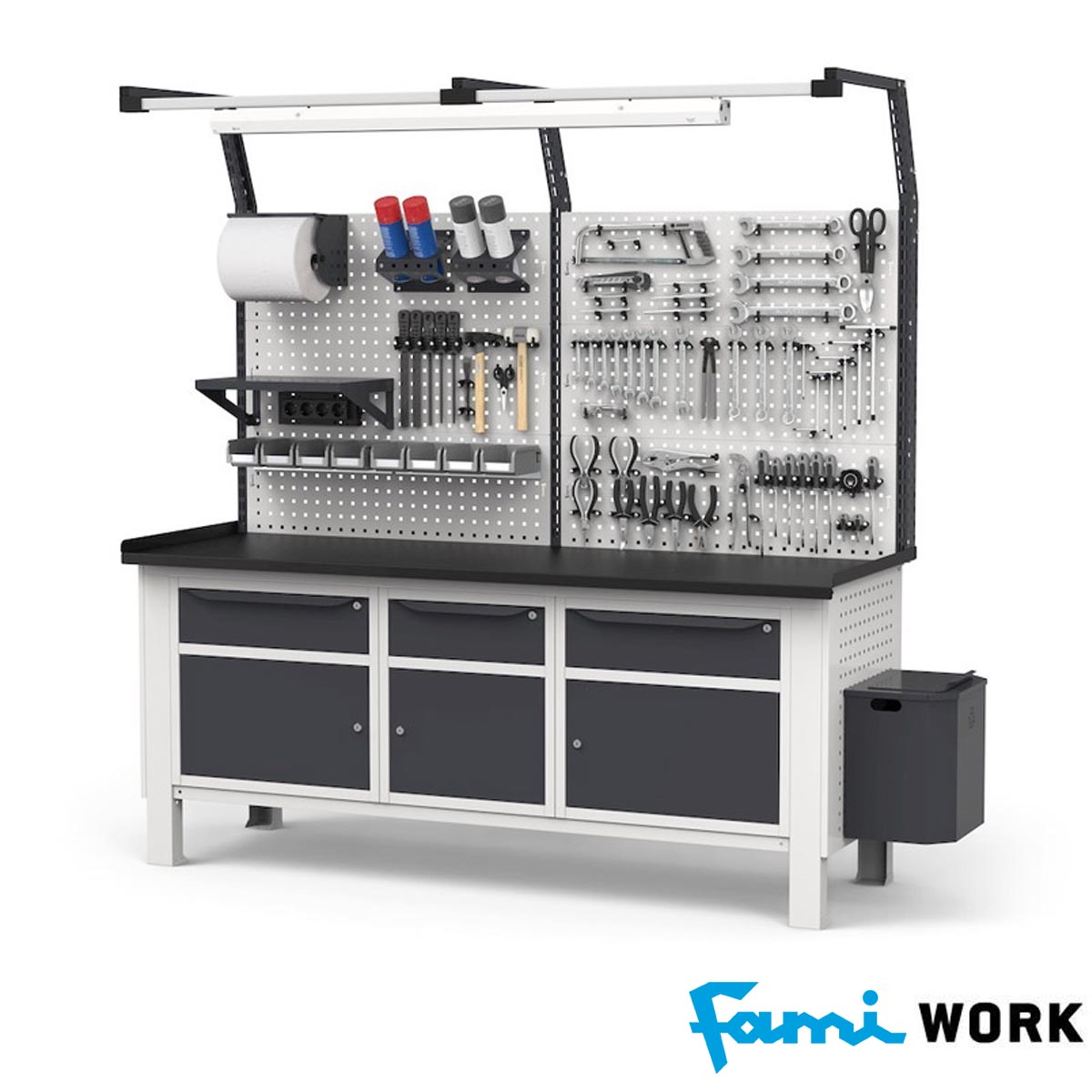 Banco lavoro piano in acciaio H fissa (GRIGIO)/cm. L.200xP.70xH.210 FAMI WORK2042