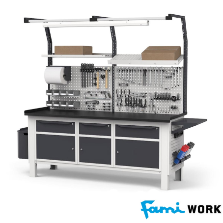 Banco lavoro piano in acciaio H fissa (GRIGIO)/cm. L.200xP.70xH.210 FAMI WORK2042