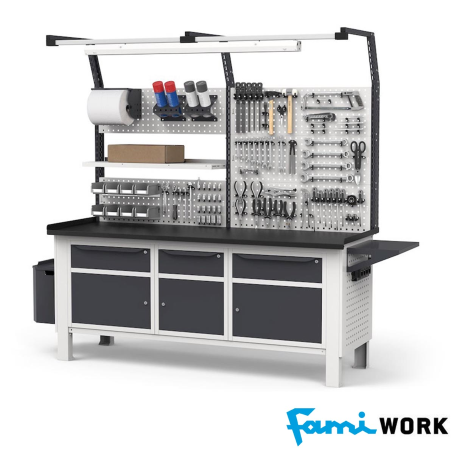 Banco lavoro piano in acciaio H fissa (GRIGIO)/cm. L.200xP.70xH.210 FAMI WORK2042