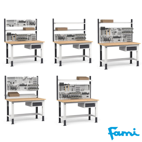 Banco da lavoro piano in legno H regolabile (GRIGIO) / cm. L.150xP.75xH.167,5/205 – FAMI WORK1528