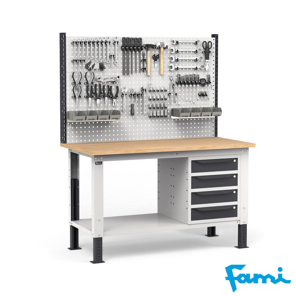 Banco da lavoro piano in legno H regolabile (GRIGIO) / cm. L.150xP.75xH.167,5/205 – FAMI WORK1529