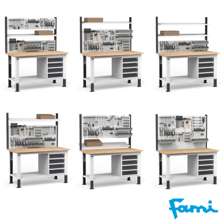 Banco da lavoro piano in legno H regolabile (GRIGIO) / cm. L.150xP.75xH.167,5/205 – FAMI WORK1529